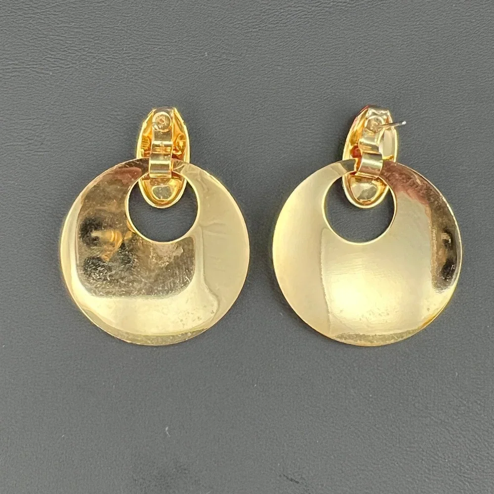 Vintage Door Knocker Earrings Red Gold Marbled Enamel Statement